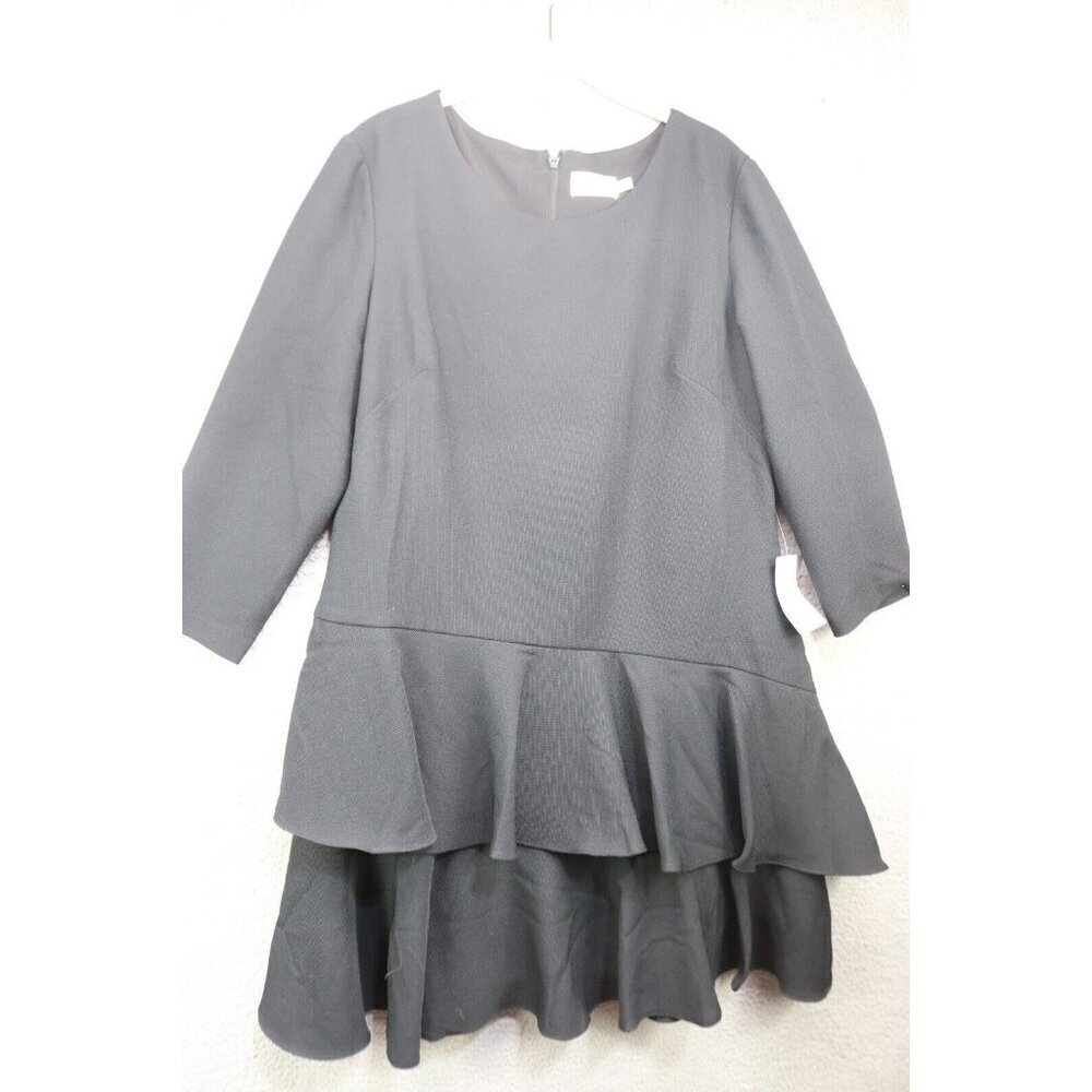 Eliza J. 3/4 Sleeve Tiered Black Dress-Lined--Size 18-Minimalist-New with Tags